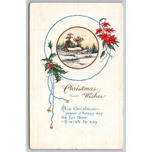 Postcard Christmas Wishes Farm Holly Embossed Posted 1914 Cherokee Iowa Antique
